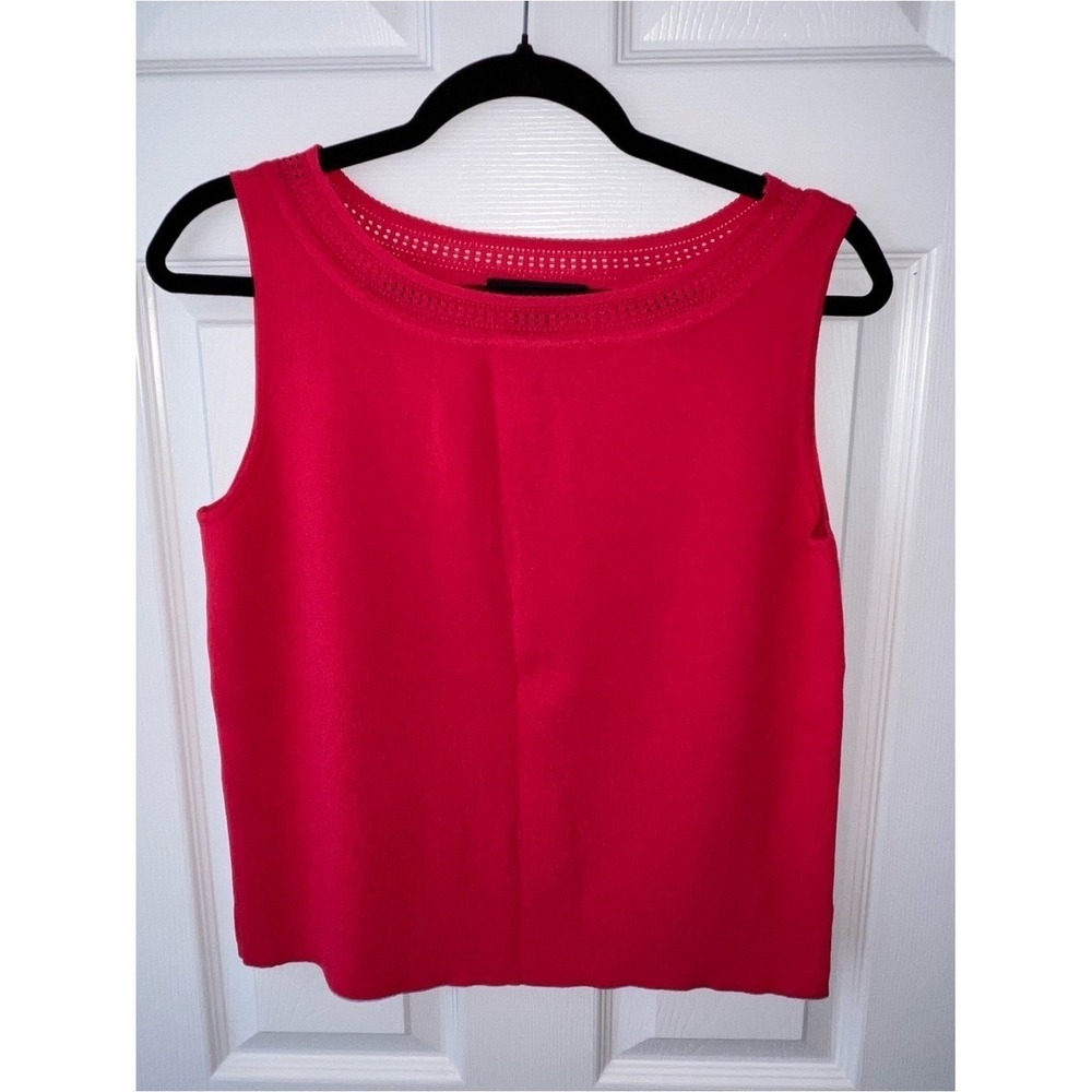 Norton McNaughton Knit Sleeveless Tank Pink Preppy Eyelet Pointelle Neckline XL